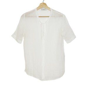Sandro Paris Linen Cotton Blend White Top Blouse V-Neck Tie Sheer 4 Cottagecore